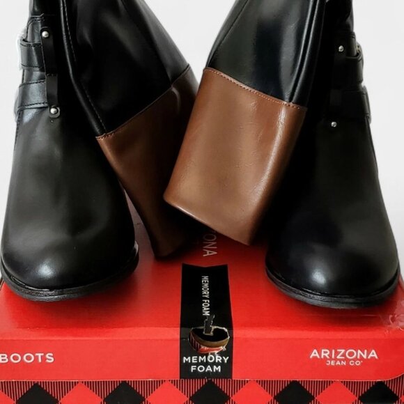 Arizona Riding Boots Brown Black Faux Leather Tall Memory Lined Women's 7.5 Wide - Picture 3 of 11